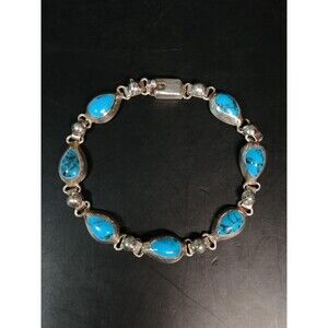 Taxco Sterling Silver 925 Mexican Dyed Howlite Teardrop Bracelet 7in